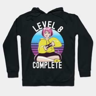 Level 8 Complete Girls Loves Anime Gamer 8th Birthday Girl Hoodie